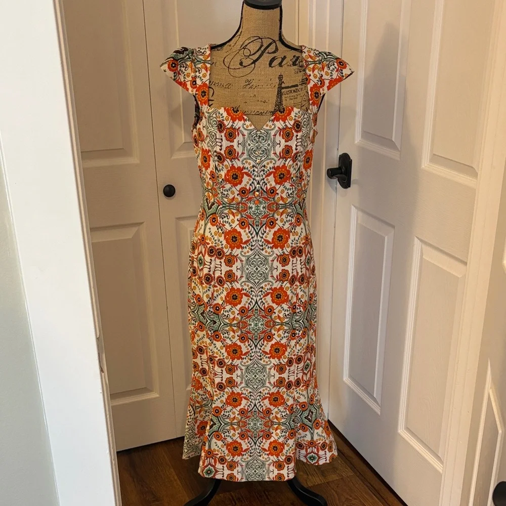 Anthropologie Floral Midi Dress with Cap Sleeves - Picture 1 of 12